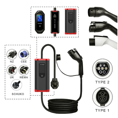 Caricabatterie portatili IP65 8A-32A regolabili tipo 1 EV con tensione resistente 2000V