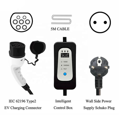Caricabatterie per veicoli elettrici portatili 16A Type2 Caricabatterie per auto elettriche con tensione di ingresso 110V-240V CA