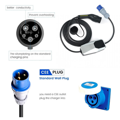 Caricabatterie EV portatili monofase con corrente di uscita 6A-8A-10A-13A-16A-20A-24A-32A