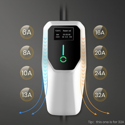 Caricabatterie EV portatili monofase con corrente di uscita 6A-8A-10A-13A-16A-20A-24A-32A
