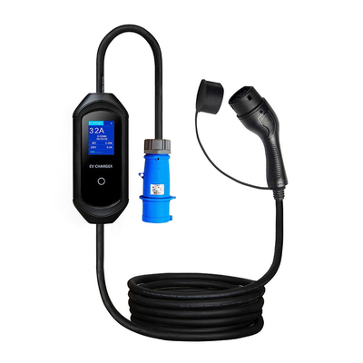 Display LCD caricabatterie portatili di tipo 2 da 7 kW con presa blu CEE e corrente regolabile