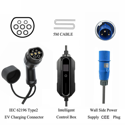 7.4KW Potenza di uscita Caricabatterie EV portatili a una fase per case con cavo regolabile da 5M