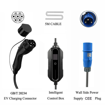 7.4KW Potenza di uscita Caricabatterie EV portatili a una fase per case con cavo regolabile da 5M